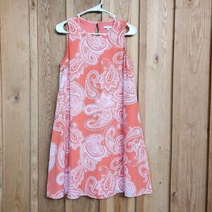 Studio One Sleeveless Midi Paisley Lined Dress, Size 10, Coral & White